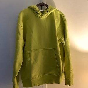 Mens Zara super soft green/yellow hooded sweatshirt.